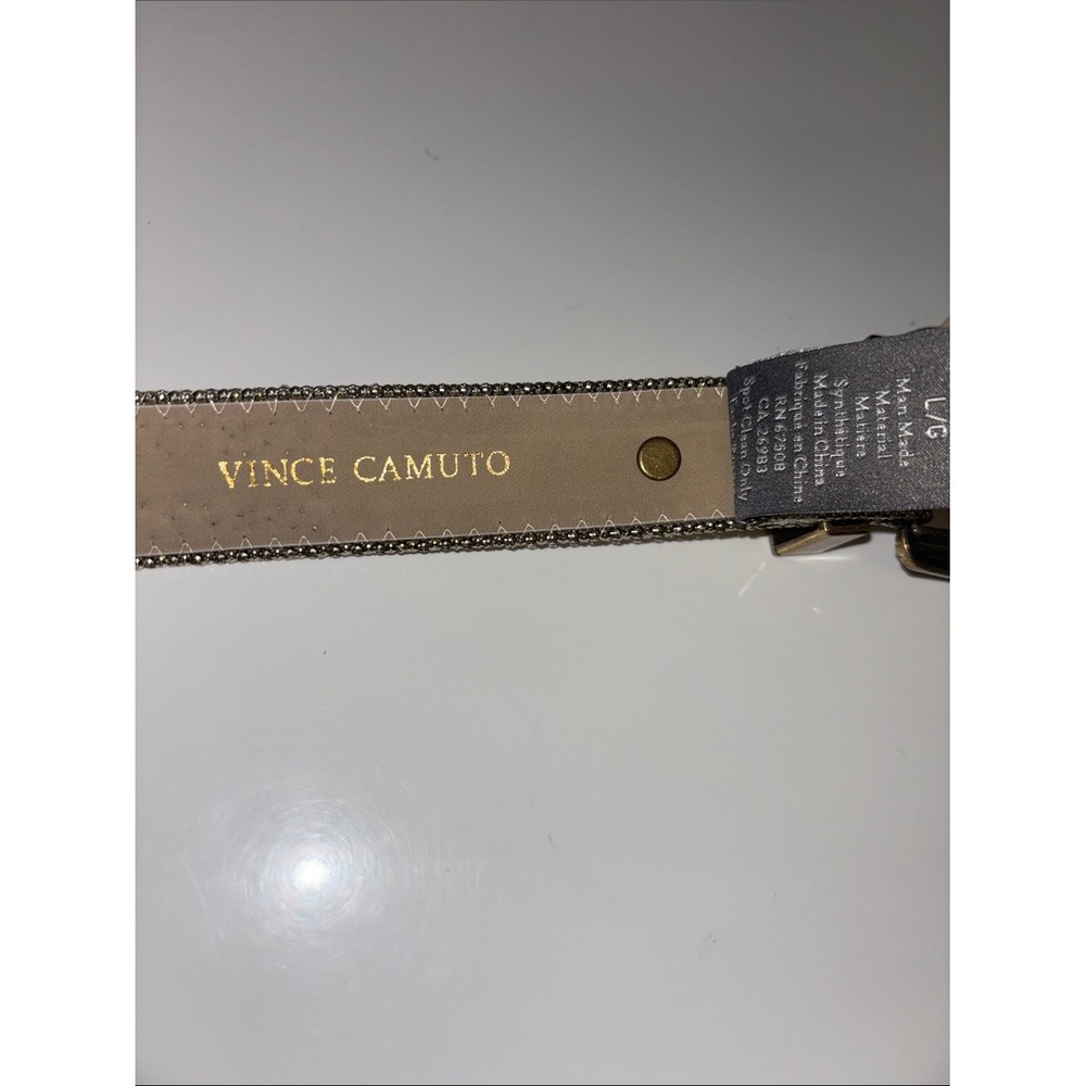 Vince Camuto Womens Studded Western Belt Parchment Beige Gold Buckle Size L NEW - Picture 3 of 5